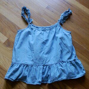 Madewell Spaghetti Strap Ruffle Bottom Sleeveless Denim Cami Top